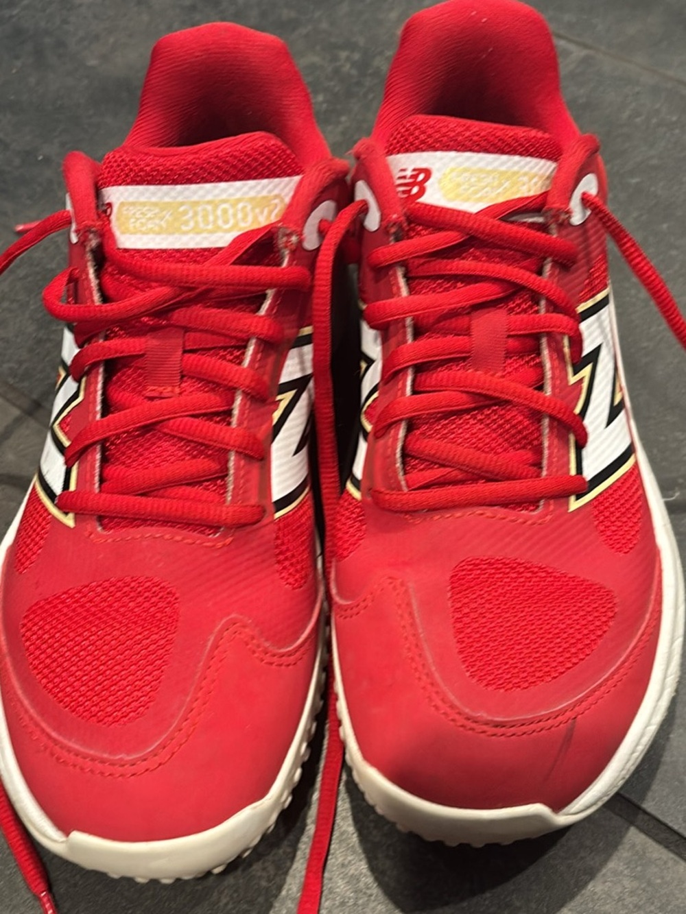 New Balance Kids Red and White Athletic Turf Shoes